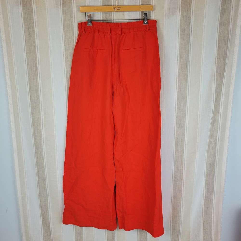 Zara Woman High Rise Wide Leg 100% Linen Pants Red Size Large Lagenlook - Picture 12 of 12